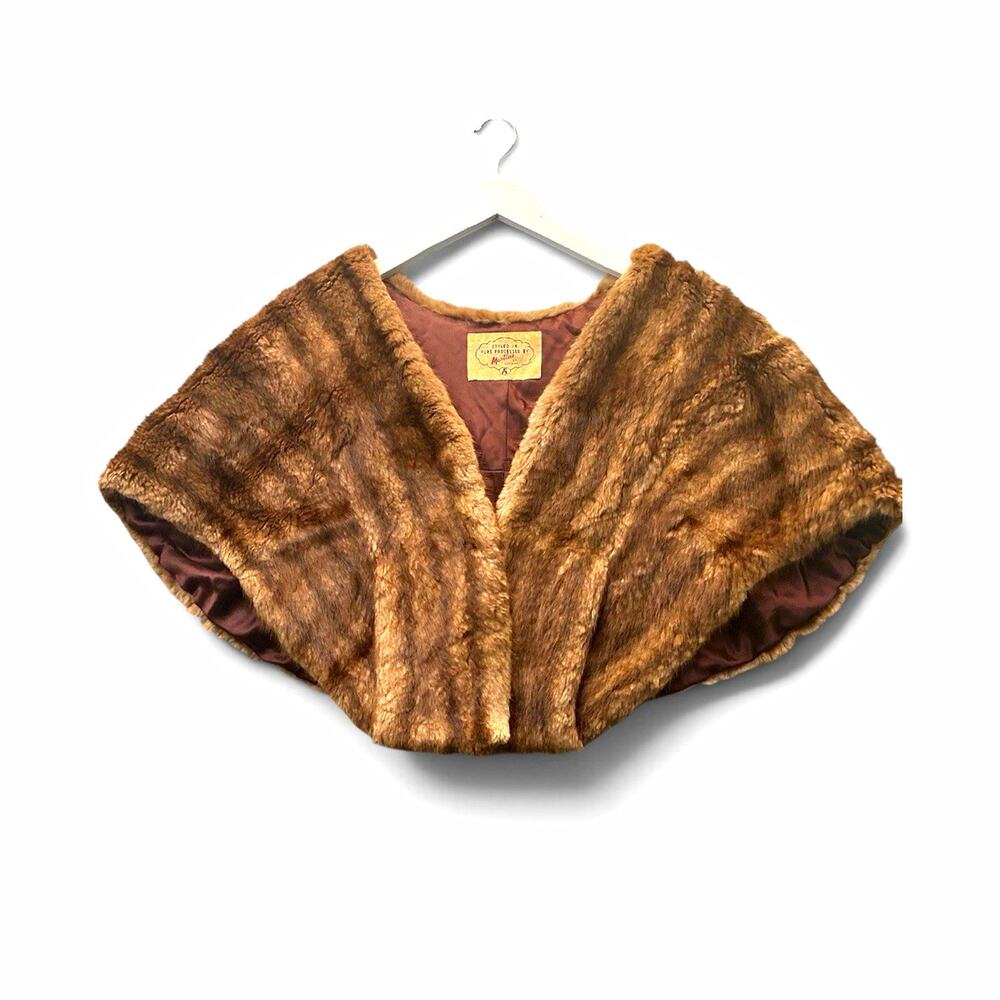 Martins of London Brown Solid Fur Stole Shawl Wrap Shoulder Capelet Women